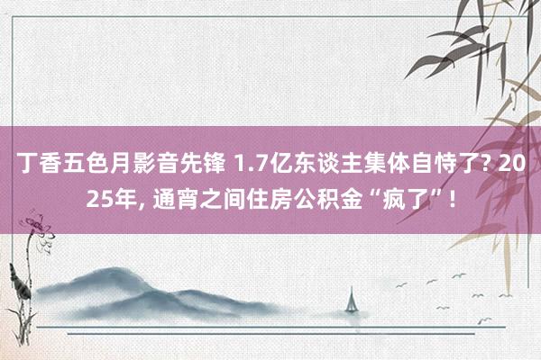 丁香五色月影音先锋 1.7亿东谈主集体自恃了? 2025年， 通宵之间住房公积金“疯了”!